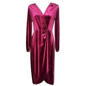 A New Day Burgundy velour faux wrap midi dress long sleeve Women’s S whimsigoth
